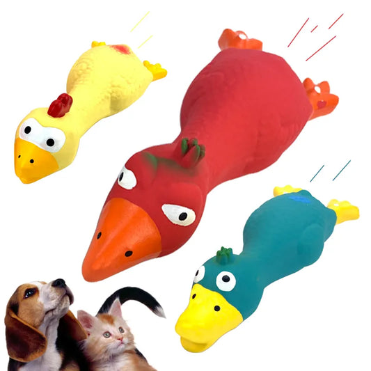 Natural Rubber Dog Toys including Pet Latex Chicken with Vocal Screaming;  Cat Biting Vocal Bird Squeak,  Puppy Chew Toy for Cleaning Teeth