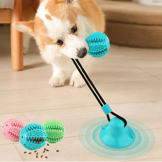 Interactive Pull/Chew Toy+Food Dispenser with Stabilizing Suction Cup