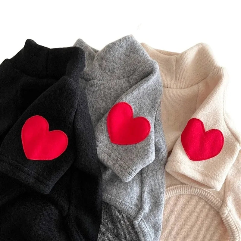 Pullover Turtleneck Sweater with Pink Heart of the Sleeve