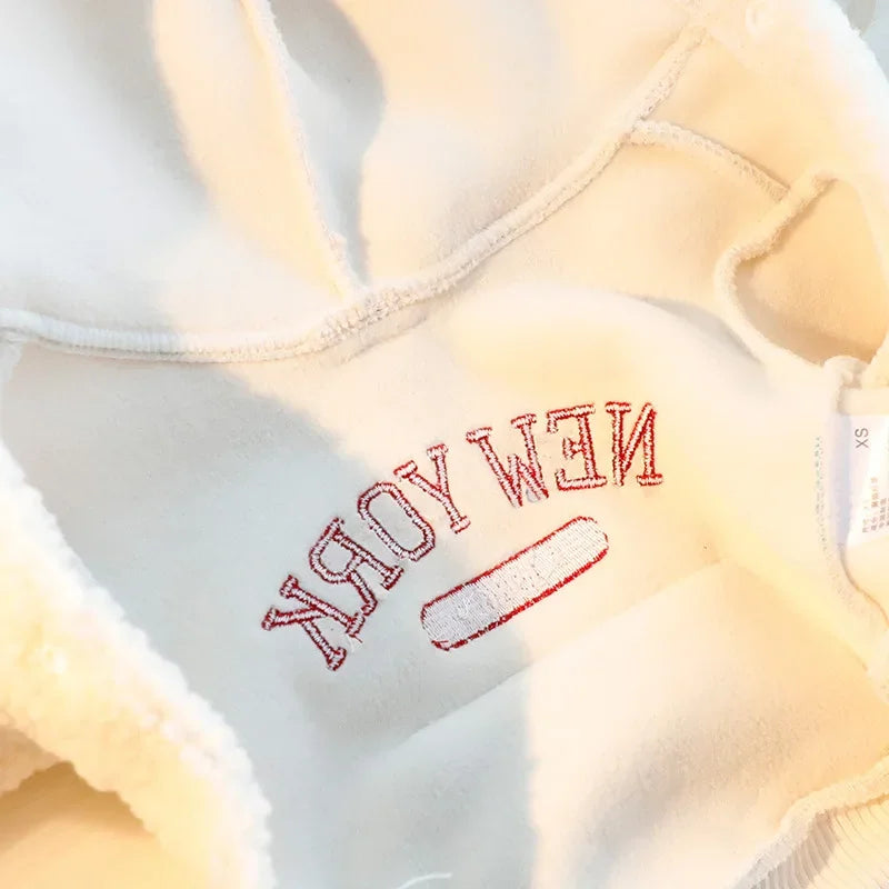 Hooded Harness Sweater Jacket with Embroidery Letters